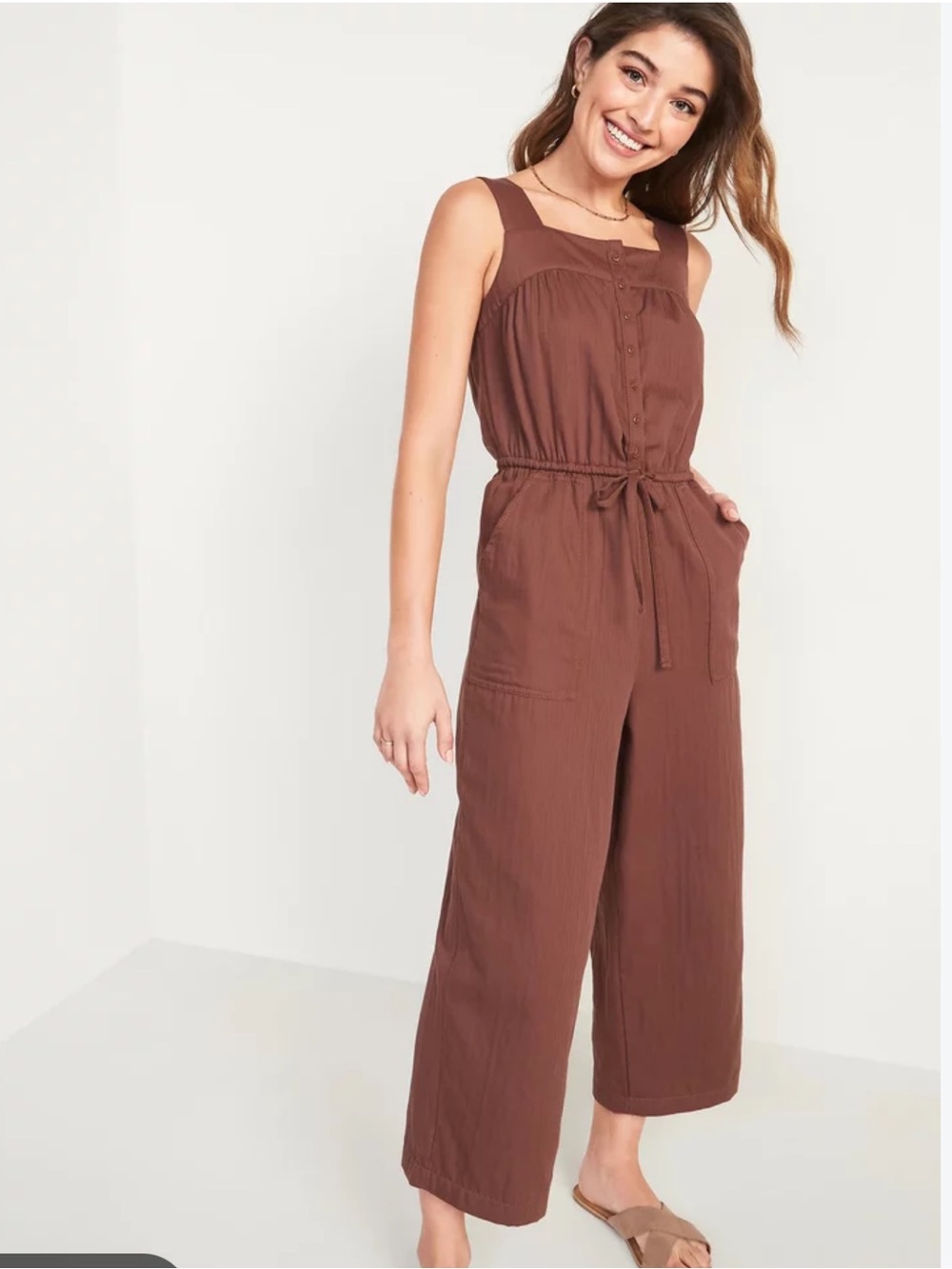 Old Navy Gauzy Wide-Leg Jumpsuit- Brown